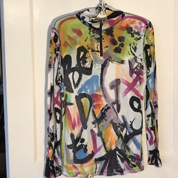 Krimson Klover Multicolor Graphic Long Sleeve Tee Size Medium Base Layer - Picture 1 of 8